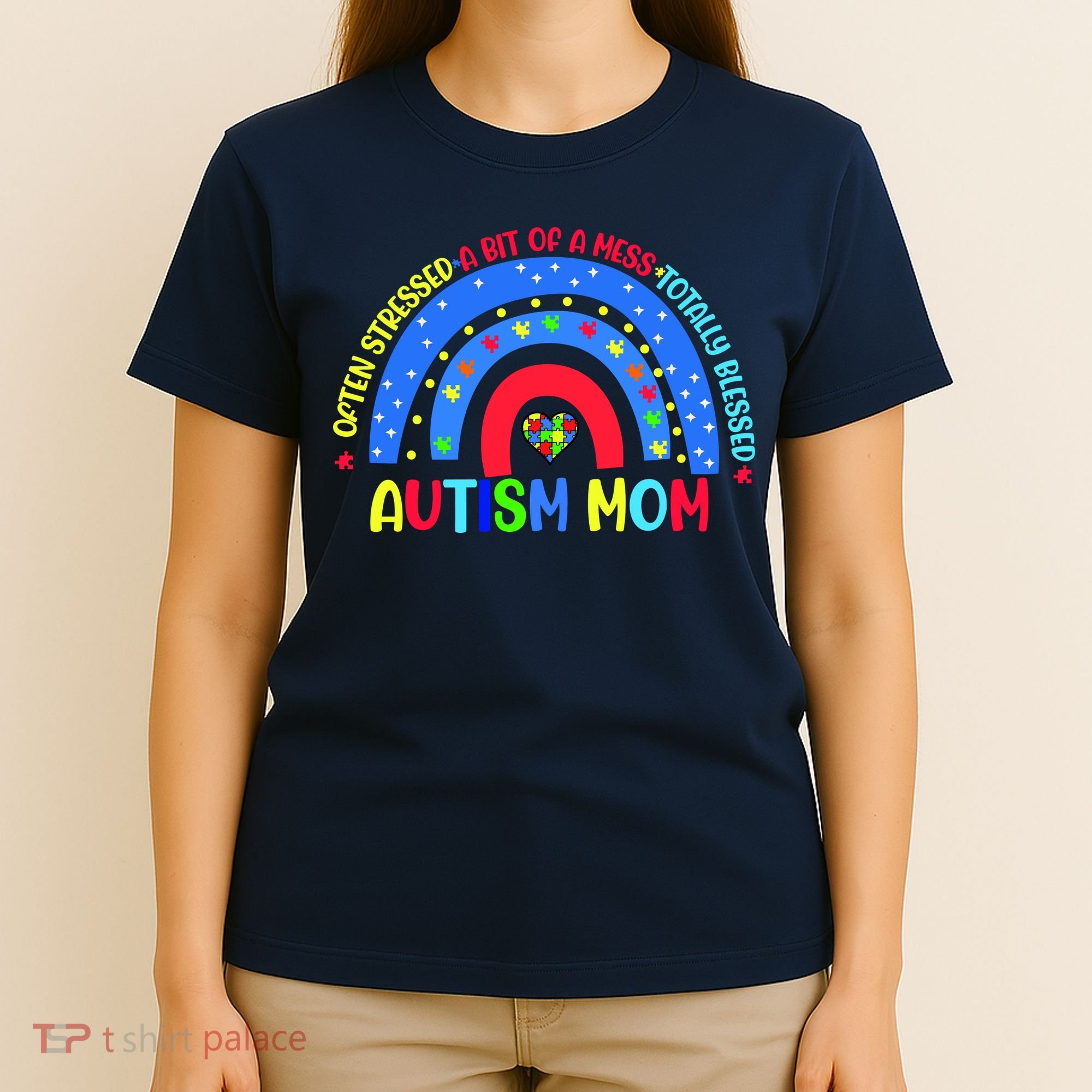 Autism Mom Rainbow Totally Blessed Awareness Love Puzzle T-Shirt