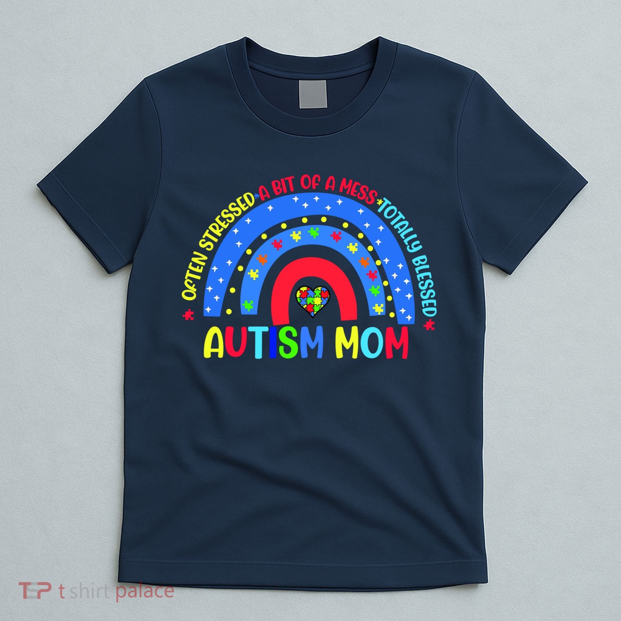Autism Mom Rainbow Totally Blessed Awareness Love Puzzle T-Shirt