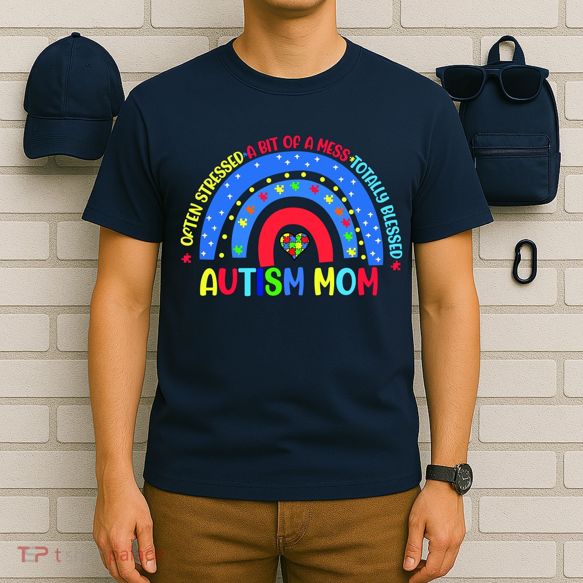 Autism Mom Rainbow Totally Blessed Awareness Love Puzzle T-Shirt