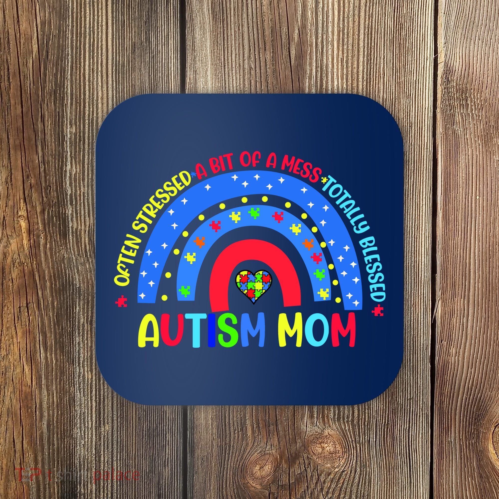Autism Mom Rainbow Totally Blessed Awareness Love Puzzle Coaster
