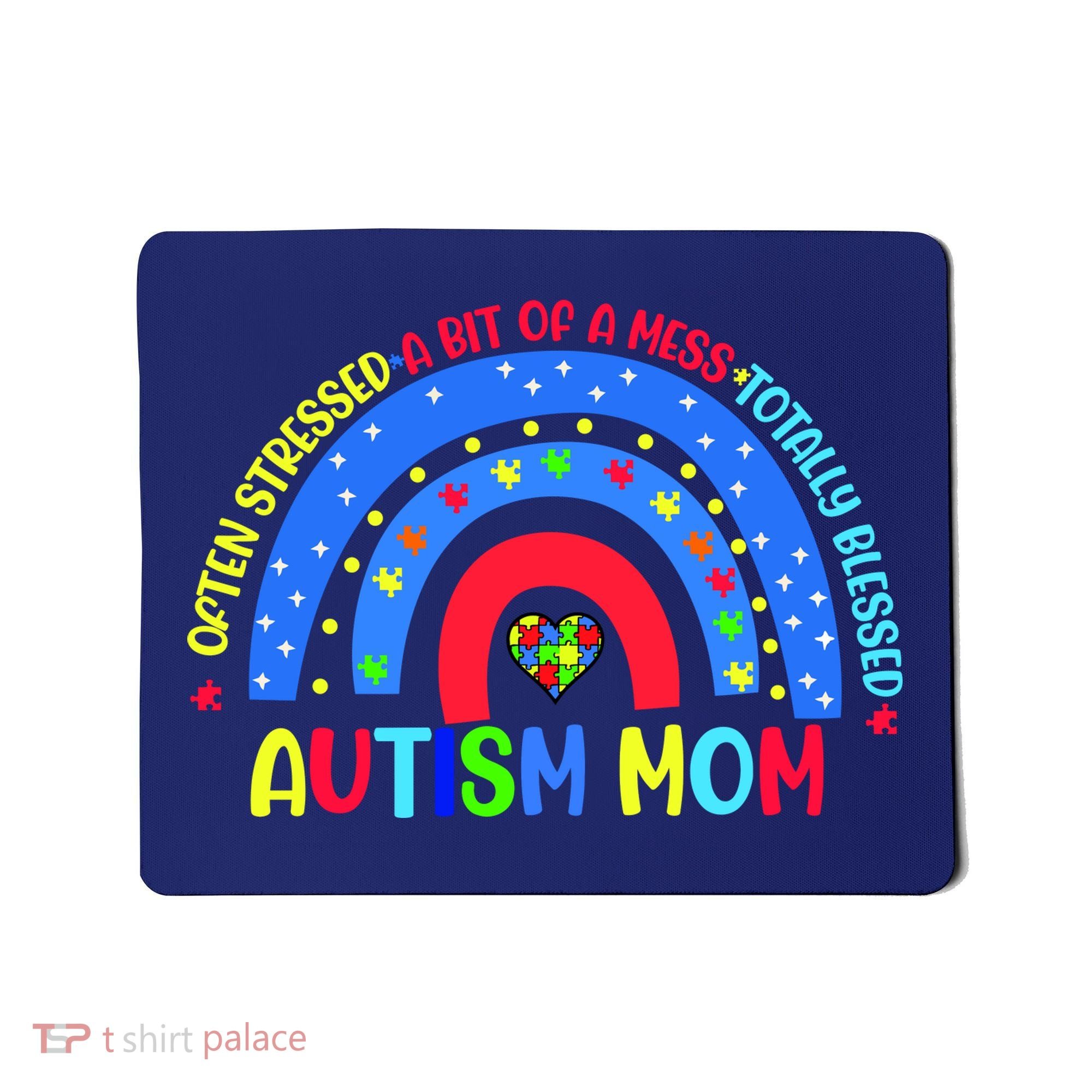 Autism Mom Rainbow Totally Blessed Awareness Love Puzzle Mousepad