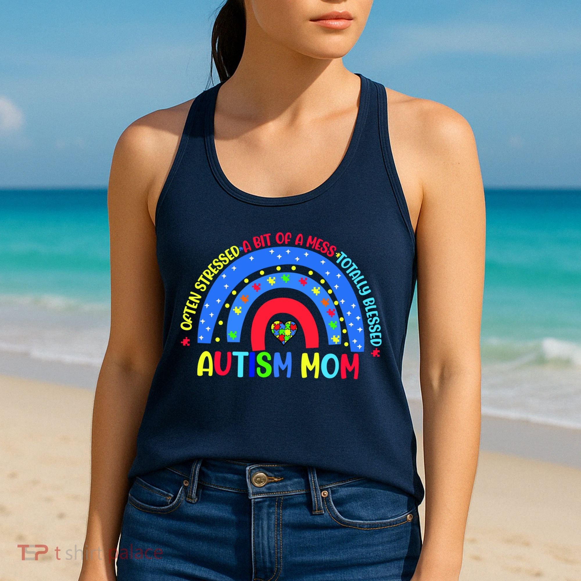 Autism Mom Rainbow Totally Blessed Awareness Love Puzzle Women's Tank Top