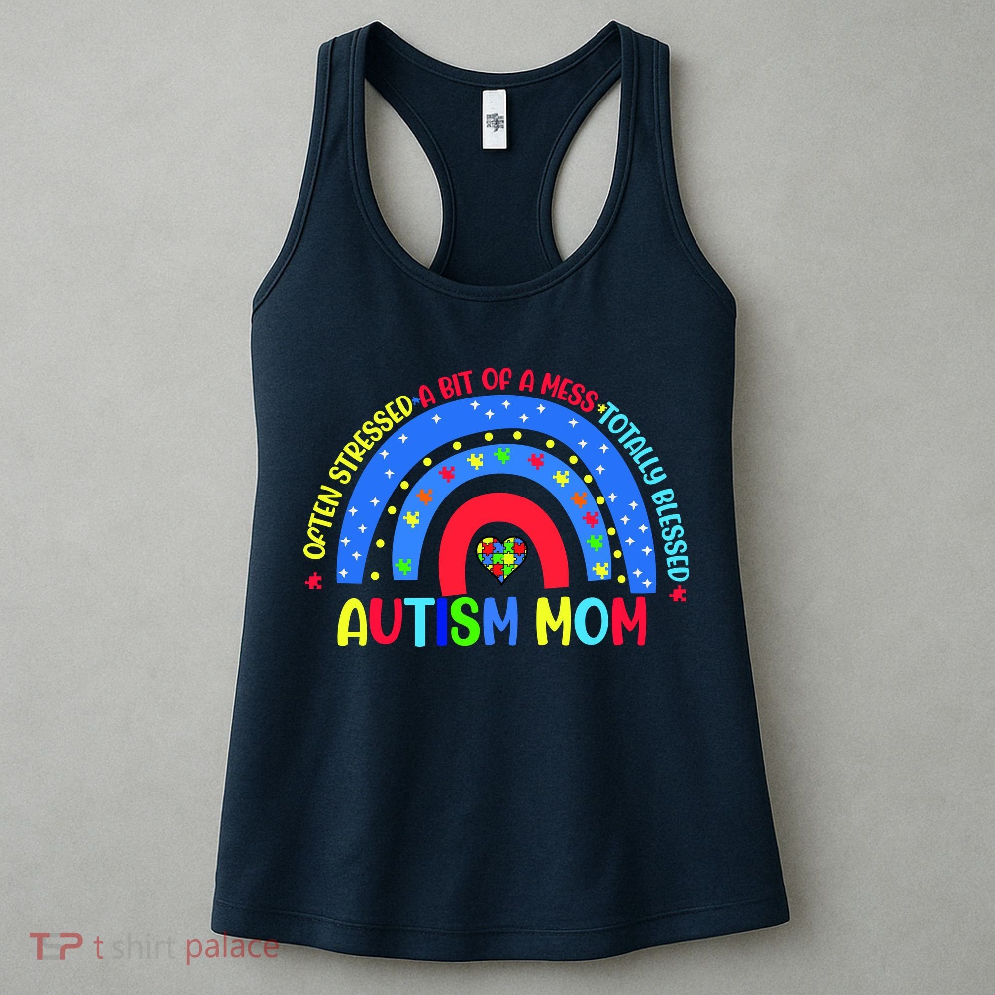 Autism Mom Rainbow Totally Blessed Awareness Love Puzzle Women's Tank Top