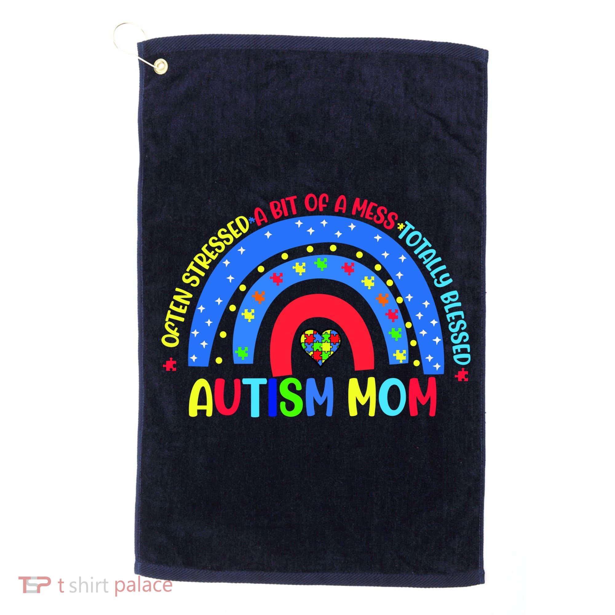 Autism Mom Rainbow Totally Blessed Awareness Love Puzzle Golf Towel