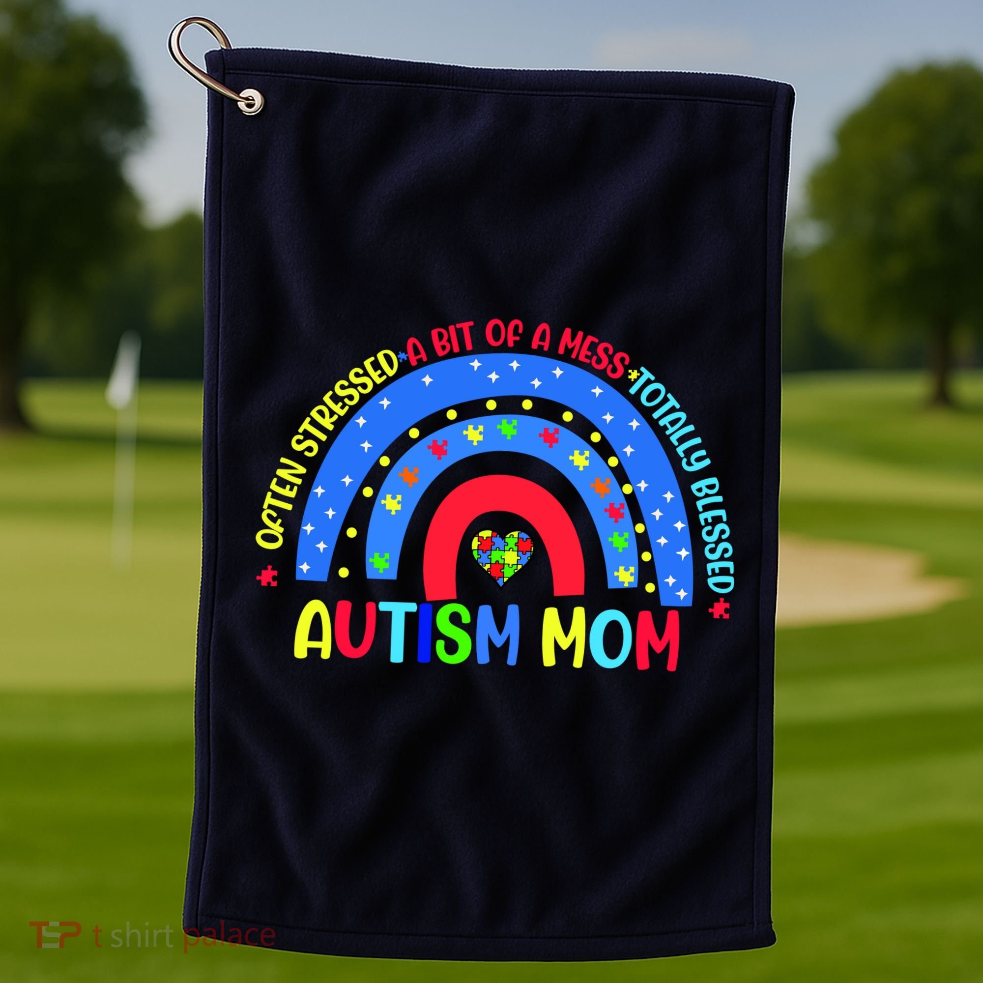 Autism Mom Rainbow Totally Blessed Awareness Love Puzzle Golf Towel