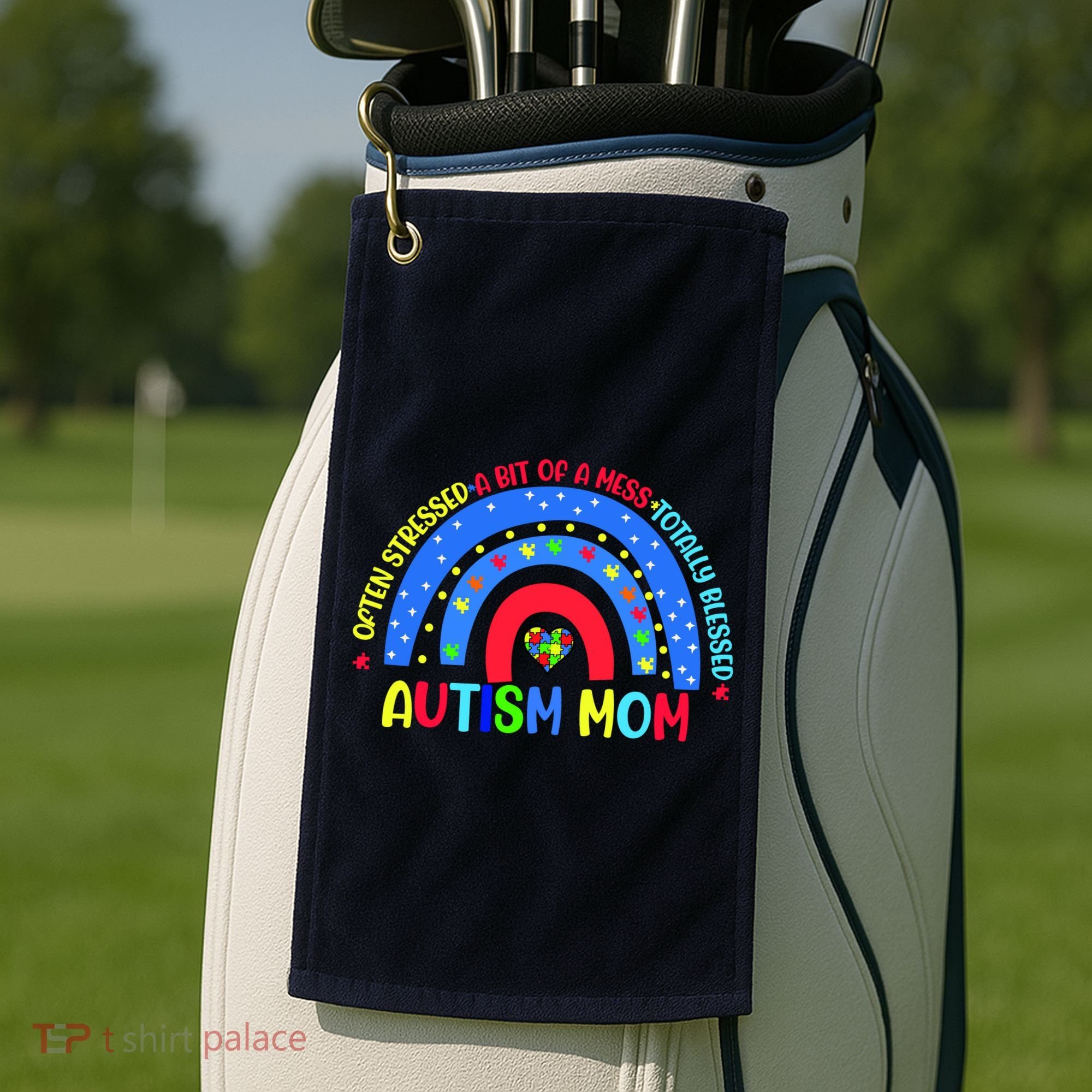 Autism Mom Rainbow Totally Blessed Awareness Love Puzzle Golf Towel