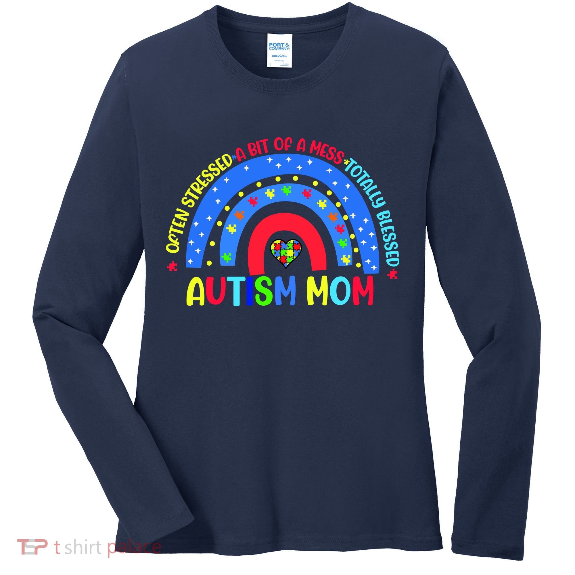Autism Mom Rainbow Totally Blessed Awareness Love Puzzle Women's Long Sleeve Shirt