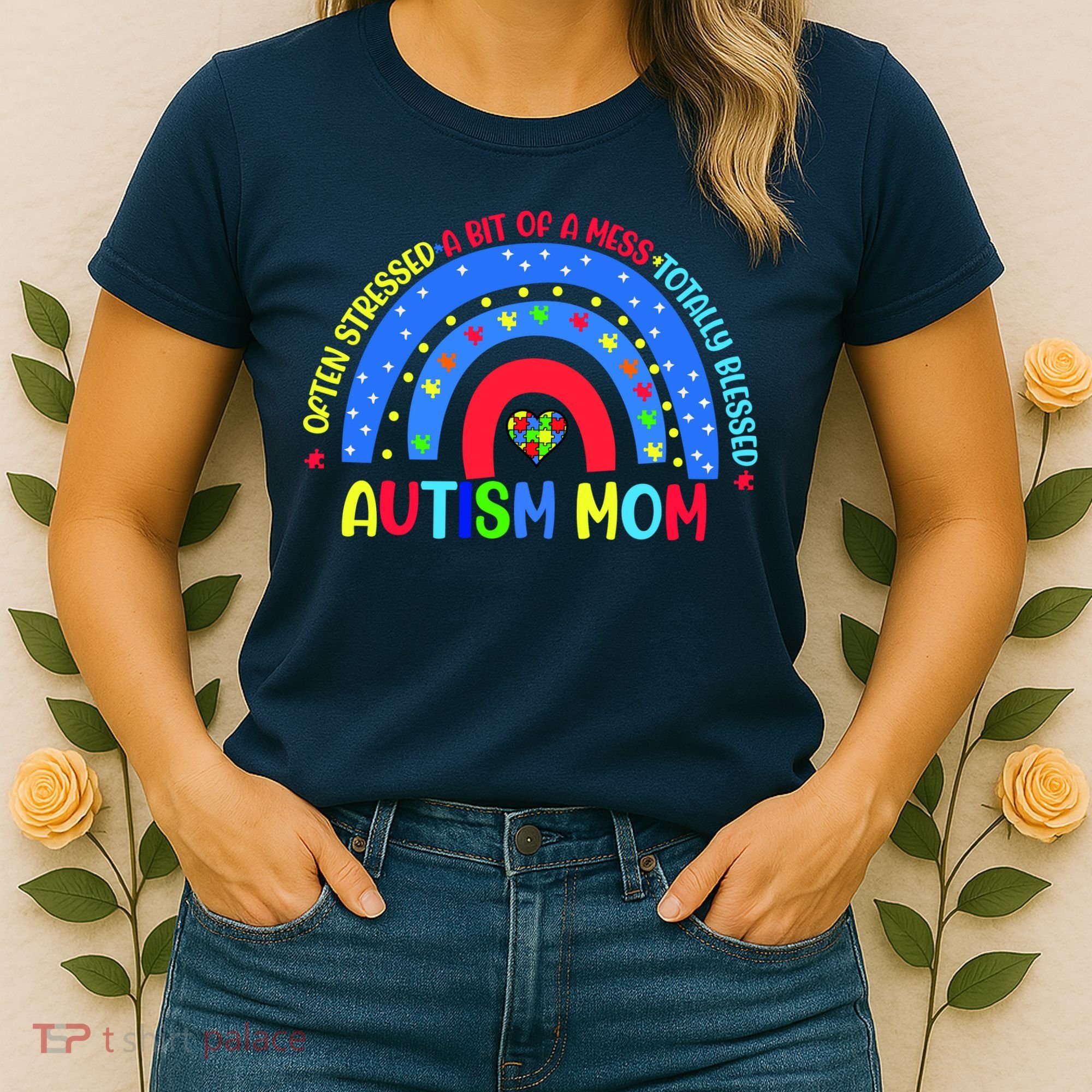 Autism Mom Rainbow Totally Blessed Awareness Love Puzzle Women's T-Shirt