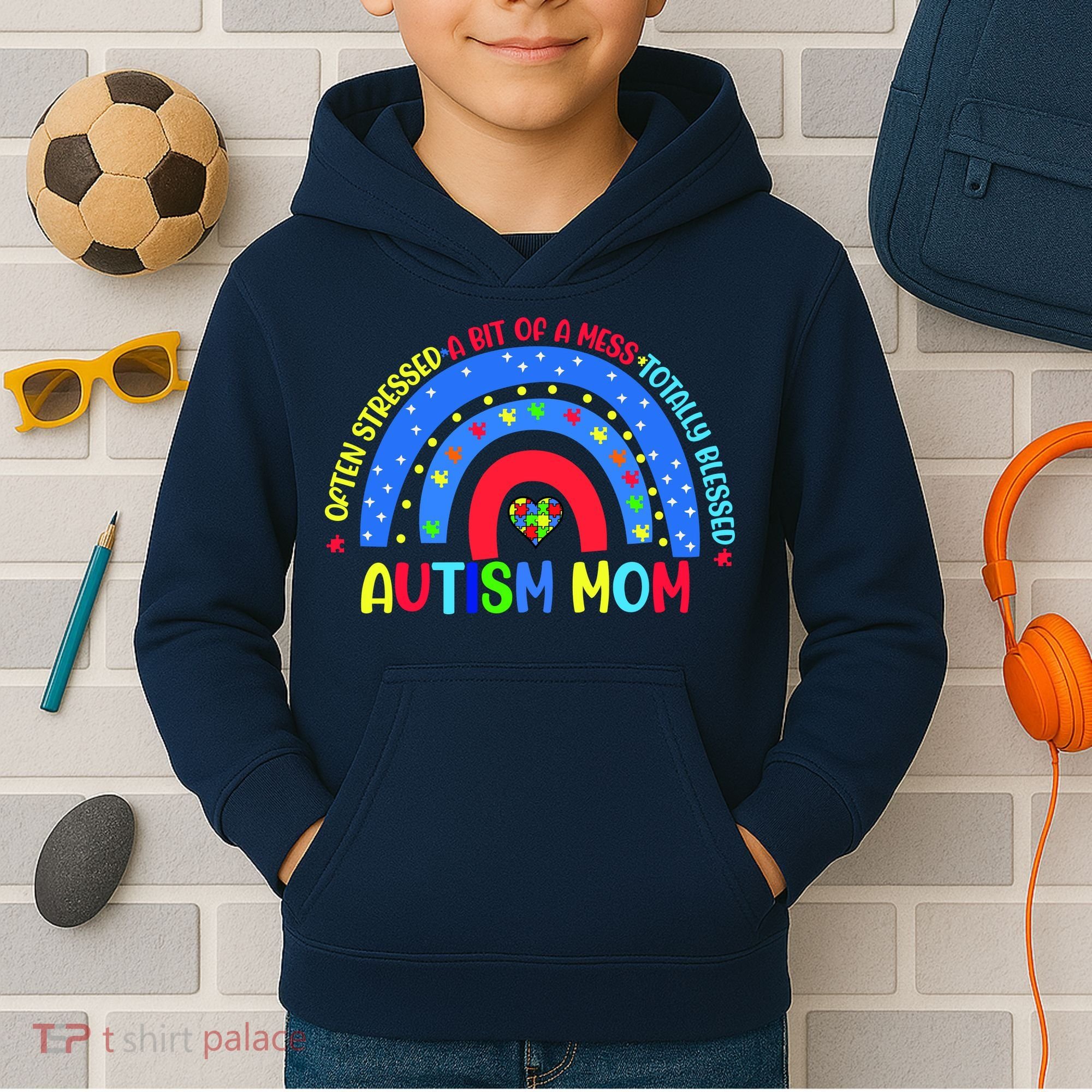 Autism Mom Rainbow Totally Blessed Awareness Love Puzzle Kids Hoodie