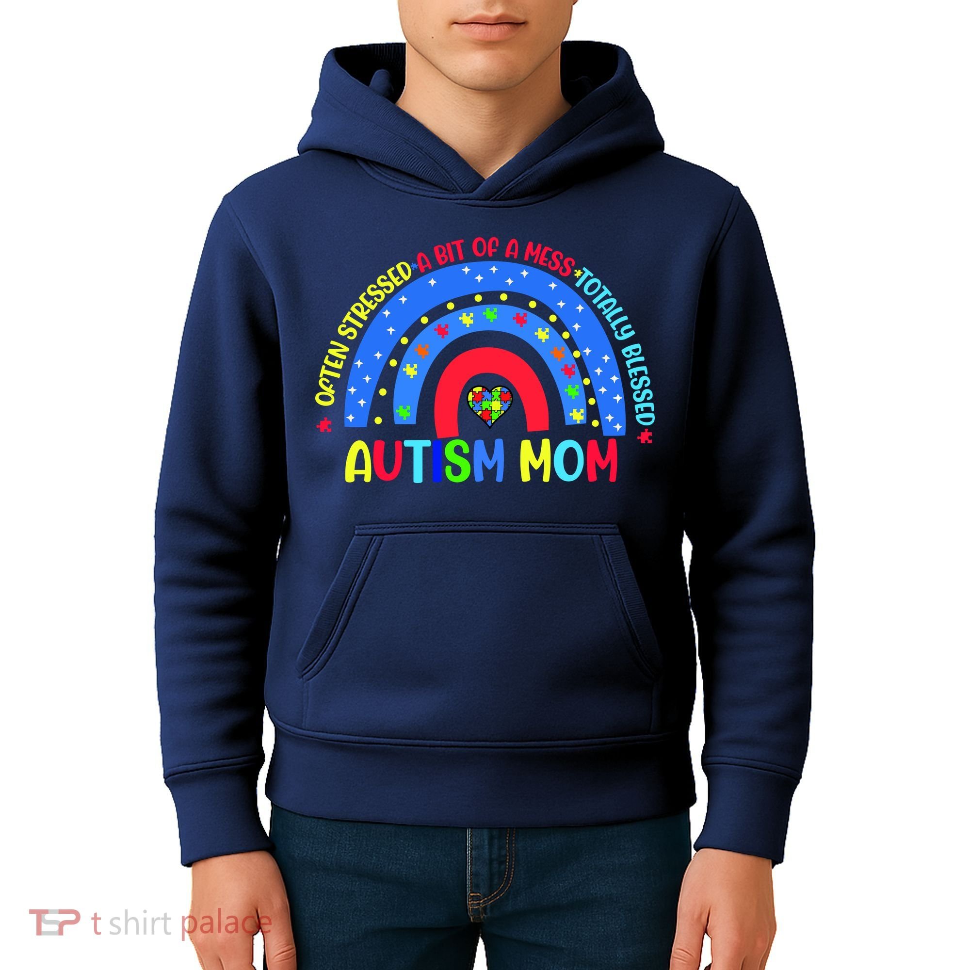 Autism Mom Rainbow Totally Blessed Awareness Love Puzzle Kids Hoodie