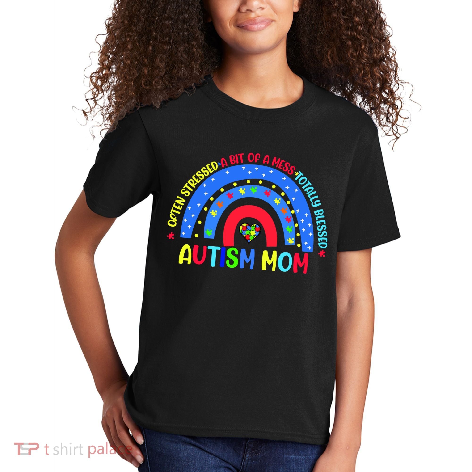Autism Mom Rainbow Totally Blessed Awareness Love Puzzle Kids T-Shirt