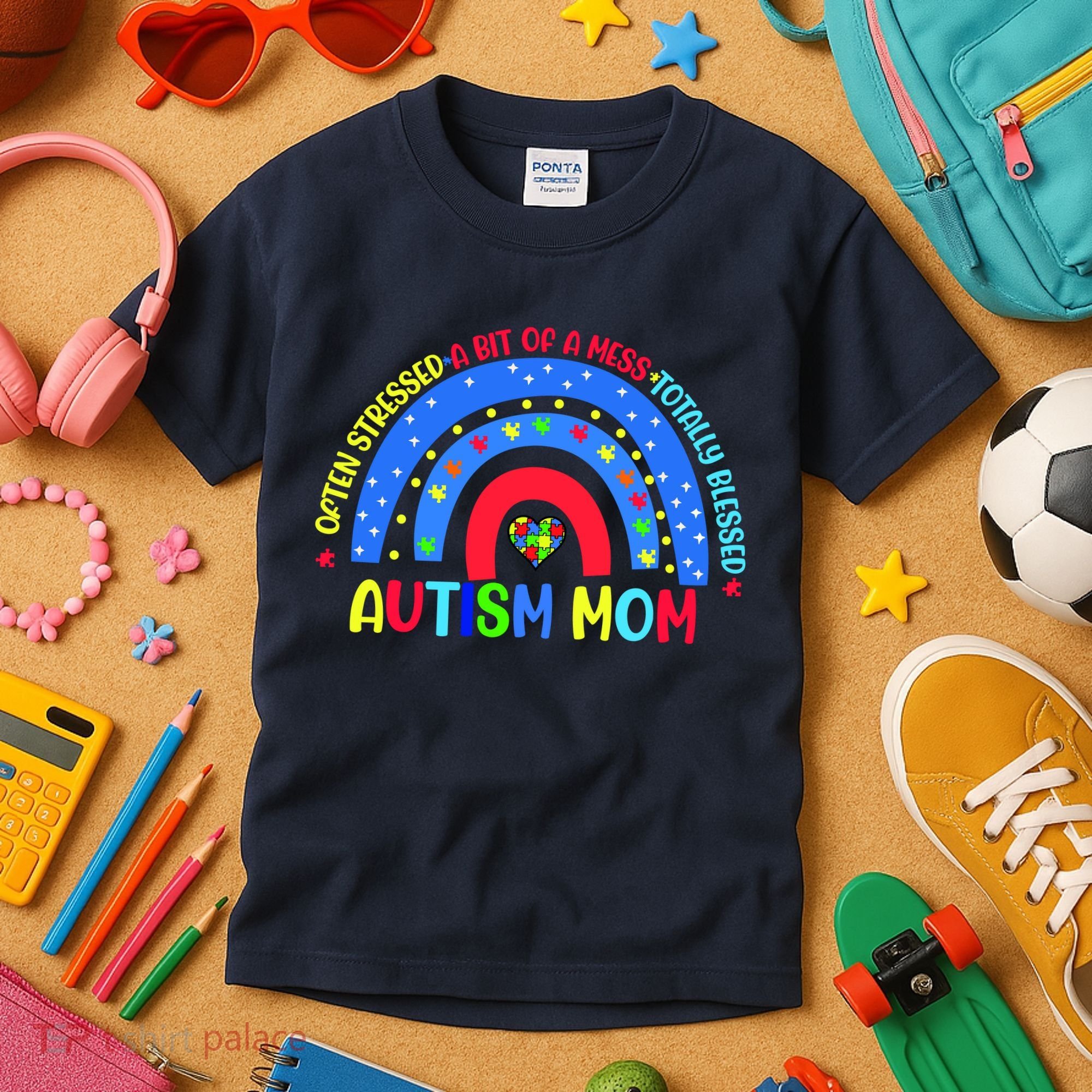 Autism Mom Rainbow Totally Blessed Awareness Love Puzzle Kids T-Shirt