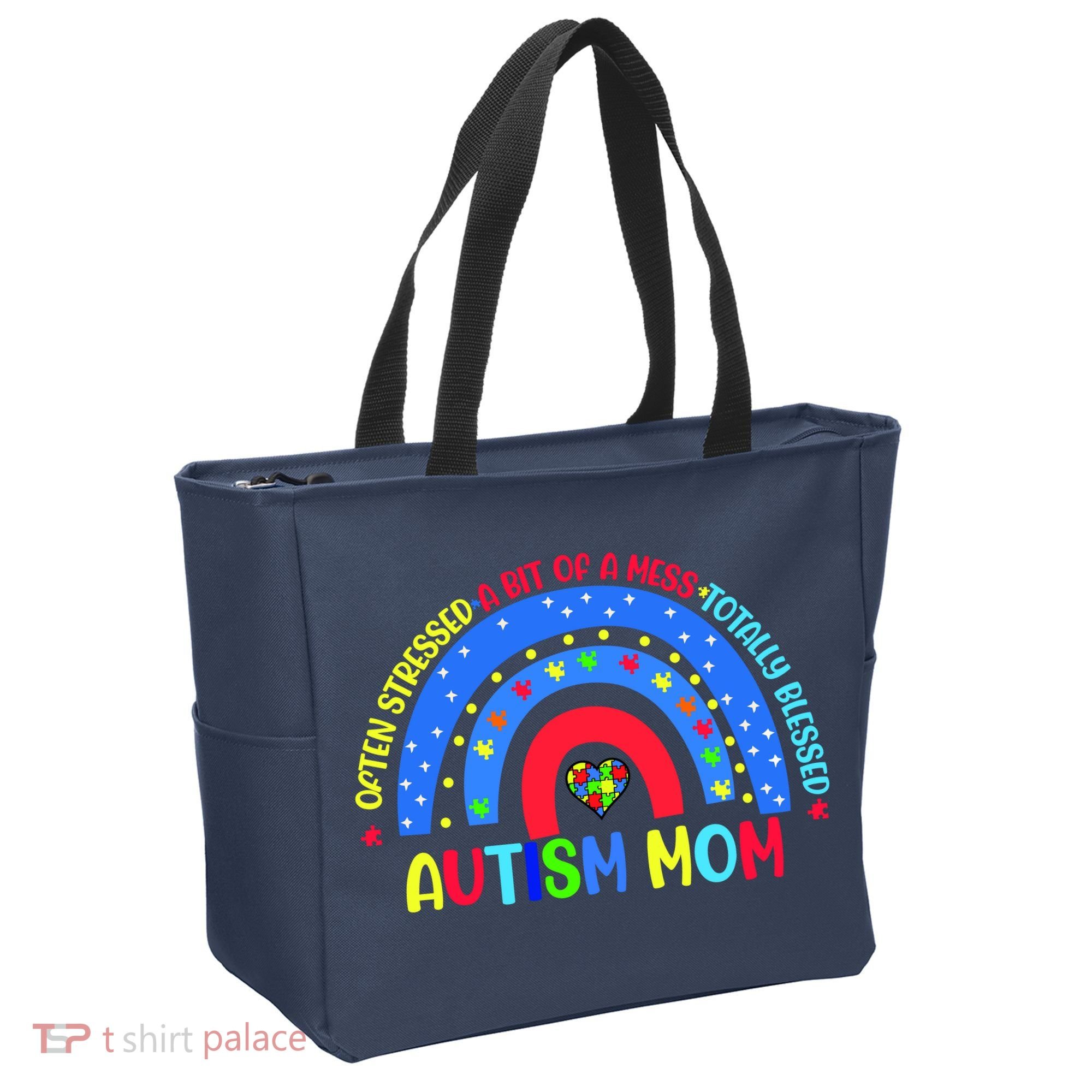 Autism Mom Rainbow Totally Blessed Awareness Love Puzzle Tote Bag