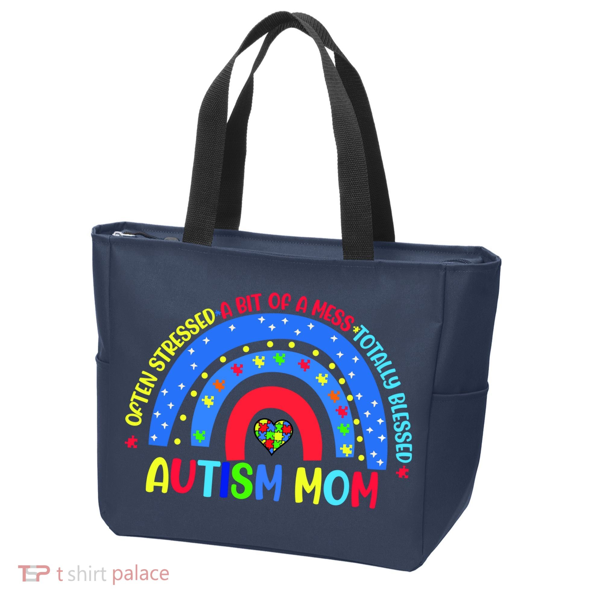 Autism Mom Rainbow Totally Blessed Awareness Love Puzzle Tote Bag