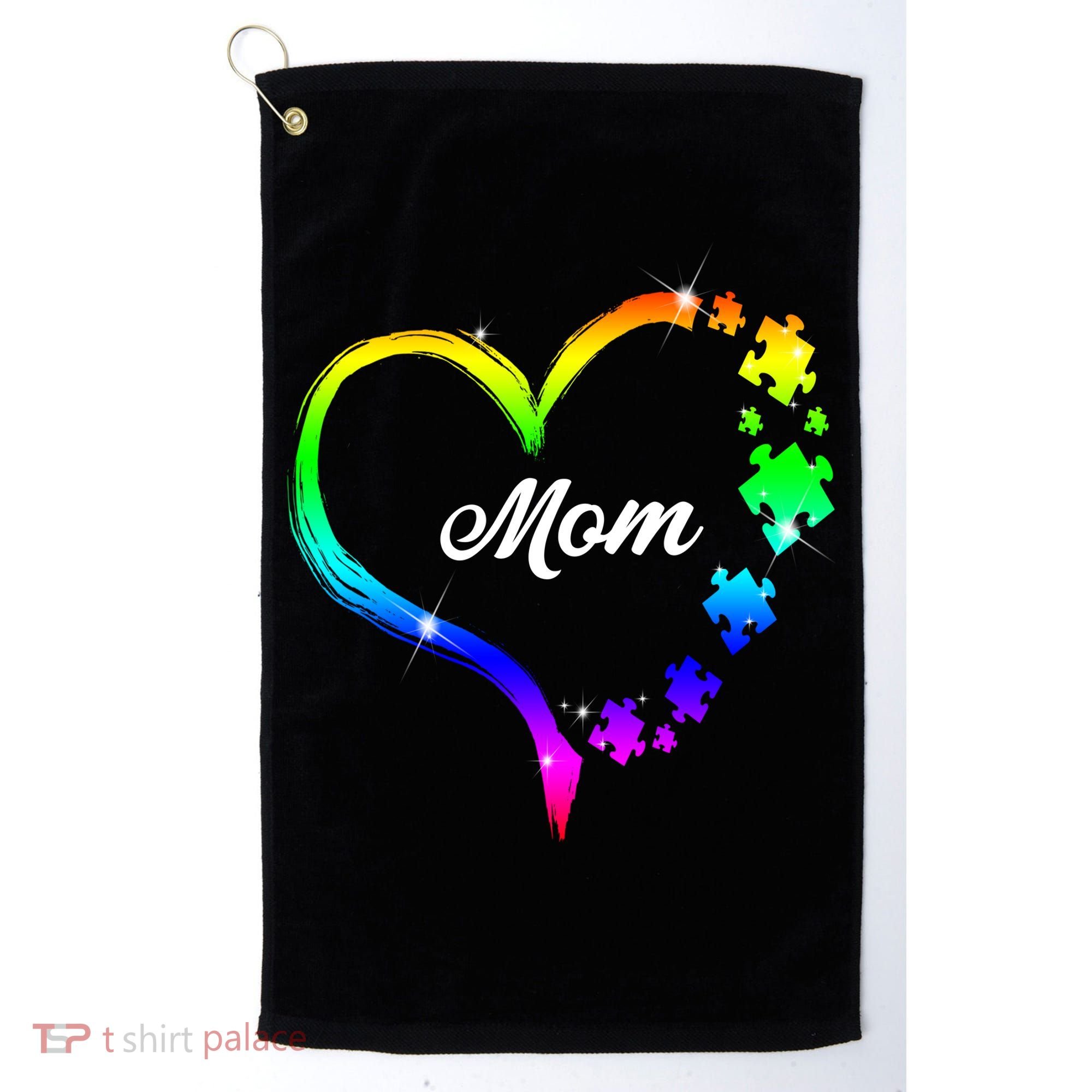 Autism Mom Rainbow Heart Golf Towel