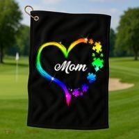Autism Mom Rainbow Heart Golf Towel thumb 1