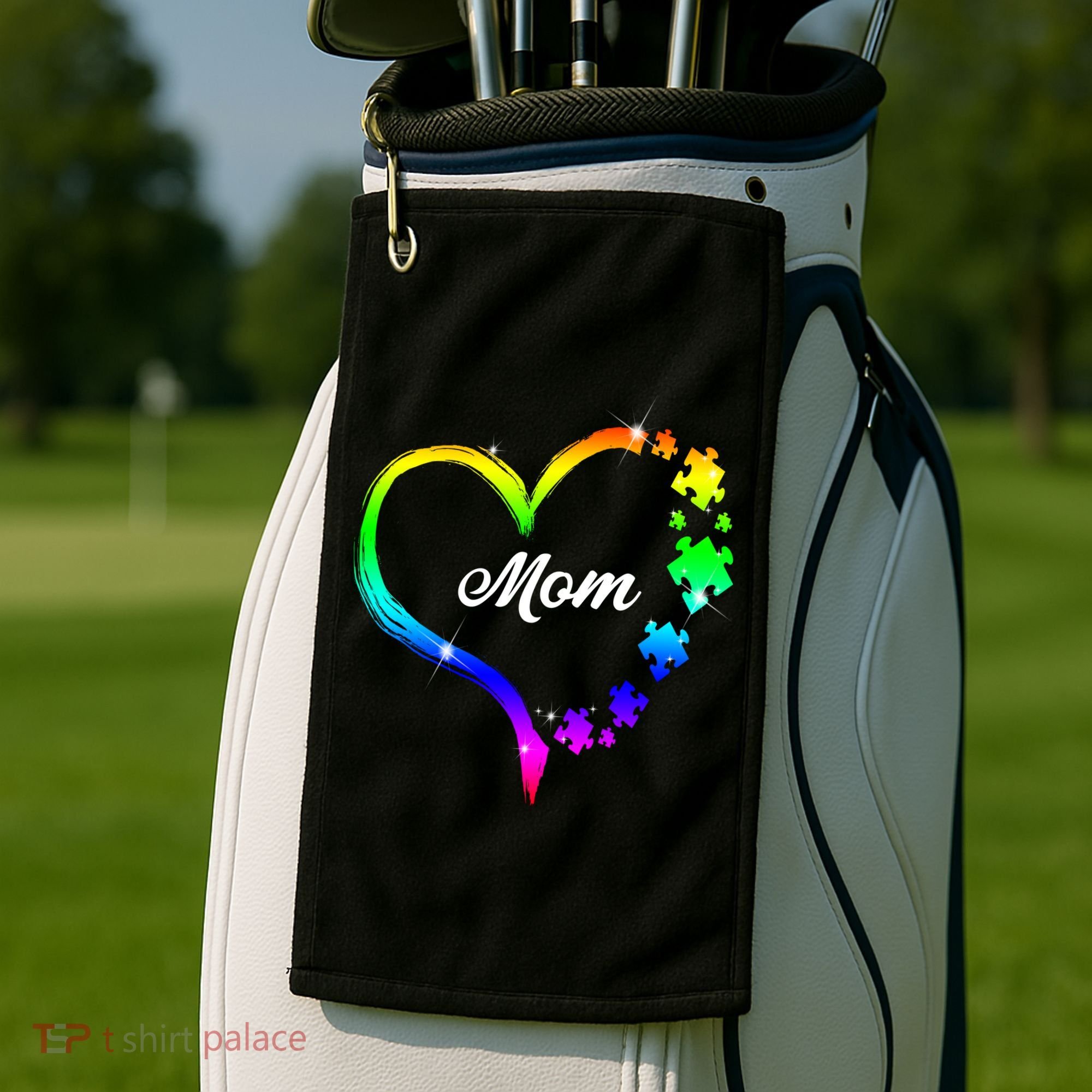 Autism Mom Rainbow Heart Golf Towel