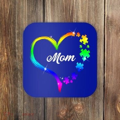 Autism Mom Rainbow Heart Coaster