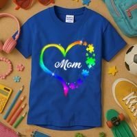 Autism Mom Rainbow Heart Kids T-Shirt thumb 3