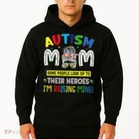 Autism Mom Raising Hero Autism Awareness Messy Bun Hoodie thumb 2
