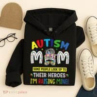 Autism Mom Raising Hero Autism Awareness Messy Bun Hoodie thumb 4