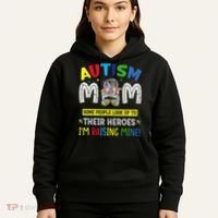 Autism Mom Raising Hero Autism Awareness Messy Bun Hoodie thumb 5