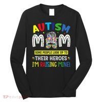 Autism Mom Raising Hero Autism Awareness Messy Bun Long Sleeve Shirt thumb 0