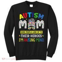 Autism Mom Raising Hero Autism Awareness Messy Bun Sweatshirt thumb 0