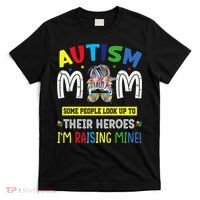 Autism Mom Raising Hero Autism Awareness Messy Bun T-Shirt thumb 0