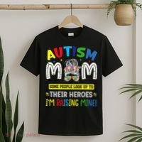 Autism Mom Raising Hero Autism Awareness Messy Bun T-Shirt thumb 2