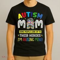 Autism Mom Raising Hero Autism Awareness Messy Bun T-Shirt thumb 3