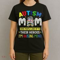 Autism Mom Raising Hero Autism Awareness Messy Bun T-Shirt thumb 4