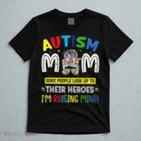 Autism Mom Raising Hero Autism Awareness Messy Bun T-Shirt thumb 5