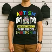 Autism Mom Raising Hero Autism Awareness Messy Bun T-Shirt thumb 6