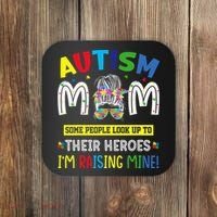 Autism Mom Raising Hero Autism Awareness Messy Bun Coaster thumb 0