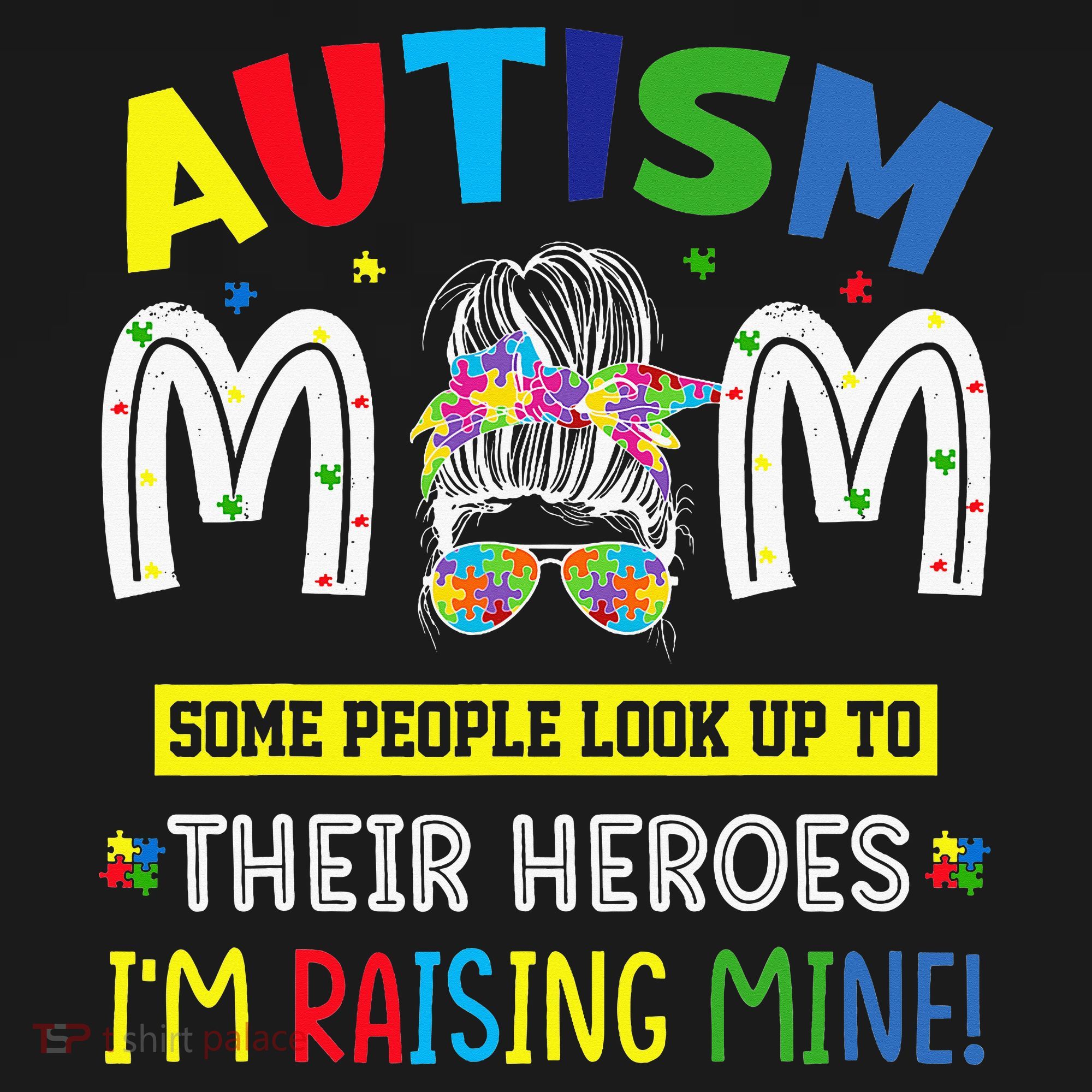 Autism Mom Raising Hero Autism Awareness Messy Bun Women's Hoodie