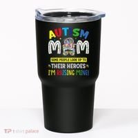Autism Mom Raising Hero Autism Awareness Messy Bun Tumbler thumb 0