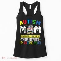 Autism Mom Raising Hero Autism Awareness Messy Bun Women's Tank Top thumb 0