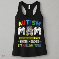 Autism Mom Raising Hero Autism Awareness Messy Bun Women's Tank Top thumb 3