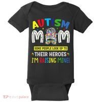 Autism Mom Raising Hero Autism Awareness Messy Bun Baby Bodysuit thumb 0