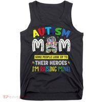 Autism Mom Raising Hero Autism Awareness Messy Bun Tank Top thumb 0
