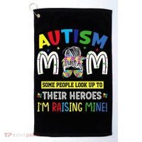 Autism Mom Raising Hero Autism Awareness Messy Bun Golf Towel thumb 0