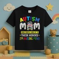 Autism Mom Raising Hero Autism Awareness Messy Bun Toddler T-Shirt thumb 3