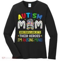 Autism Mom Raising Hero Autism Awareness Messy Bun Women's Long Sleeve Shirt thumb 0