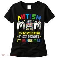 Autism Mom Raising Hero Autism Awareness Messy Bun Women's T-Shirt thumb 0