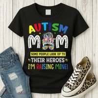 Autism Mom Raising Hero Autism Awareness Messy Bun Women's T-Shirt thumb 3