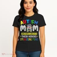 Autism Mom Raising Hero Autism Awareness Messy Bun Women's T-Shirt thumb 4