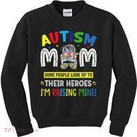 Autism Mom Raising Hero Autism Awareness Messy Bun Kids Sweatshirt thumb 0