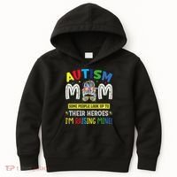 Autism Mom Raising Hero Autism Awareness Messy Bun Kids Hoodie thumb 0