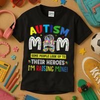 Autism Mom Raising Hero Autism Awareness Messy Bun Kids T-Shirt thumb 3